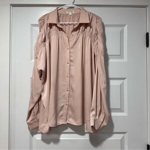 Women's Blouse in Soft Pink with Ruched Sleeves